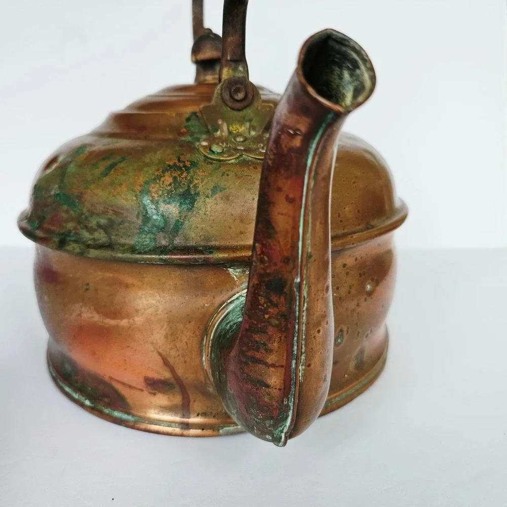 Antique Majestic Copper Tea Kettle Primitive Rustic Farmhouse Decor Patina USA